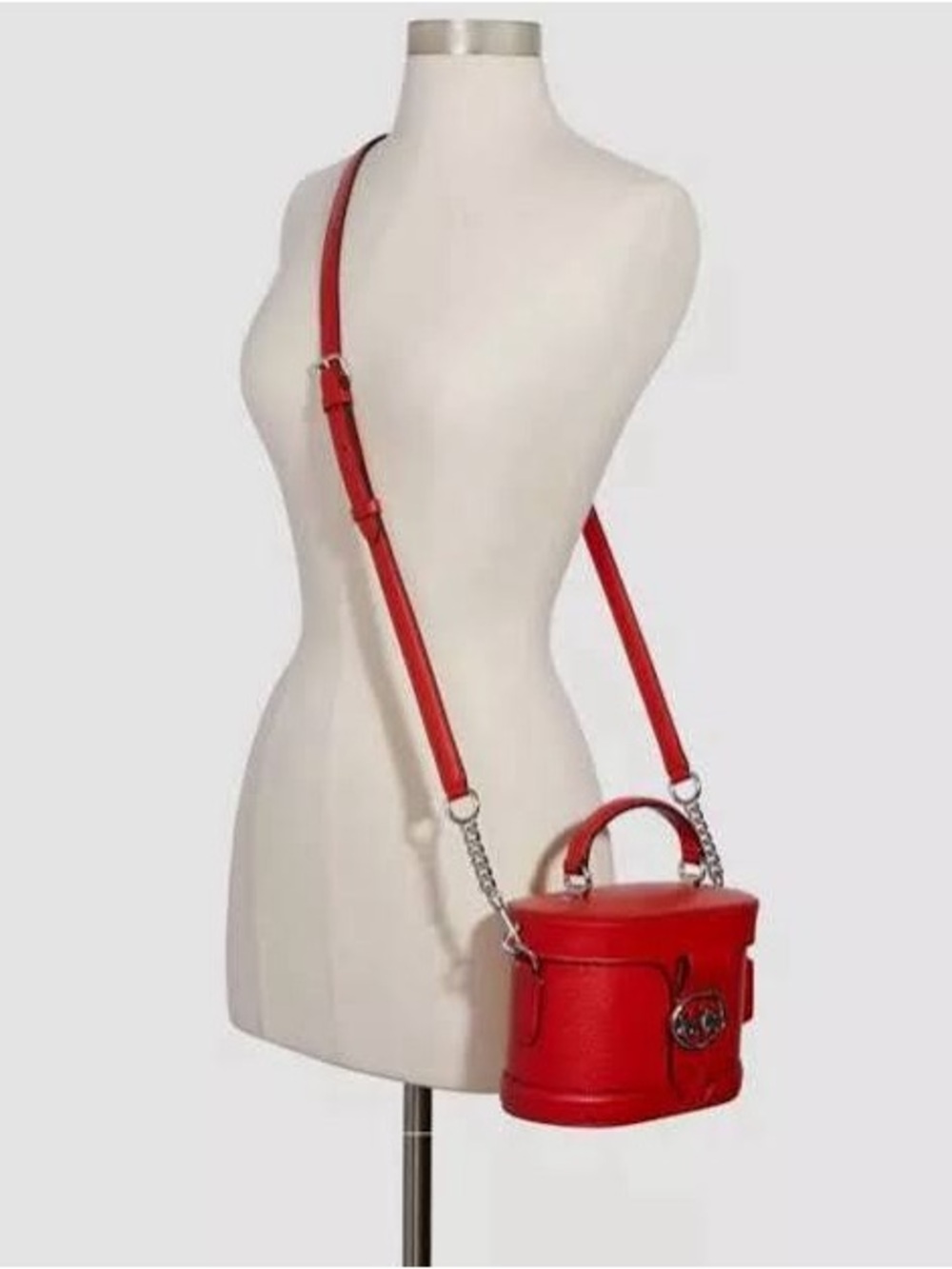 Coach Pebbled Grain Leather Georgie Saddle bag in color Poppy NWT - Picture 6 of 11